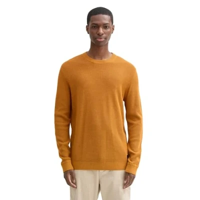 Afbeelding van TOM Tailor Strukturierter Rundhals Trui, Heren, Maat: Large, Peanut brown dark melange