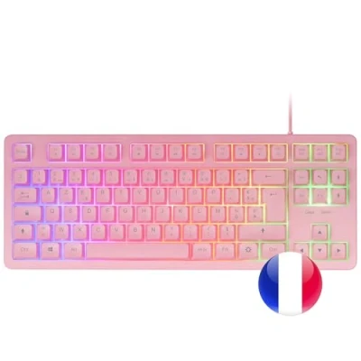 Afbeelding van Mars Gaming MCP RGB3, Pack Keyboard Fixed RGB + Mouse Flow 3200 DPI Headset Over Ear XXL Mousepad, Roze, Franse Taal