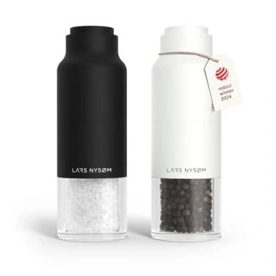 Afbeelding van LARS NYSØM &#039;Omvendt&#039; Zout en Pepermolenset handmatig Roestvrij Staal Verstelbare maalgraad Black/White
