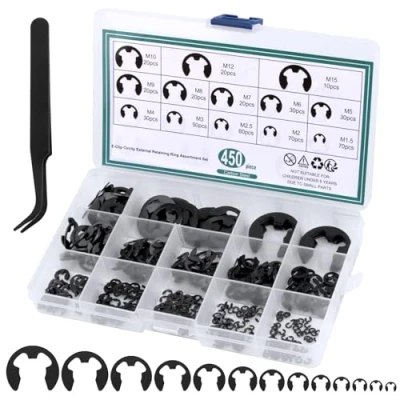 Afbeelding van 450 stuks interne circlips E clips, externe borgring, snap kit, klemring voor het bevestigen van lagertandwielkatrollen, met doos, 13 maten