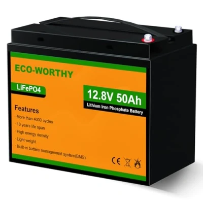 Afbeelding van ECO WORTHY LiFePO4 Accu 12 V 50 Ah met A BMS bescherming en 4000 15000 cycli, 640 Wh lithiumbatterij voor trolling motor, boot