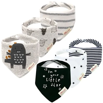 Afbeelding van Set van 6 driehoekige babyslabbetjes, katoenen bandana&#039;s, instelbaar, spuugdoek, super absorberend, halsdoeken 0 36 maanden, meerkleurig (F), 3 jaar