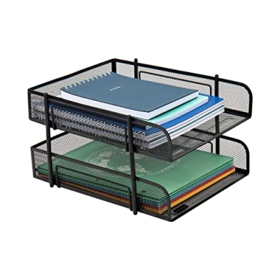 Afbeelding van Mind Reader Netwerkcollectie, papierlade met 2 niveaus, letterformaat, stapelbaar, bestands en documenthouder, bureau organizer, metalen gaas, zwart