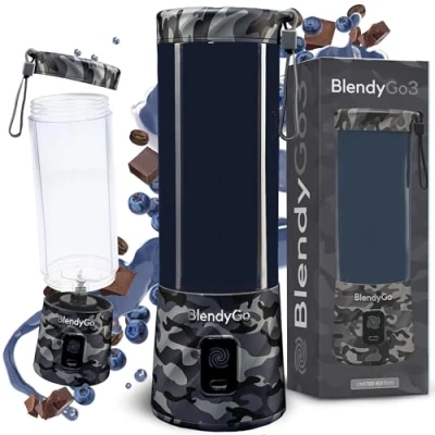 Afbeelding van BlendyGo 3 Draadloze &amp; Draagbare Blender met 550ml, Snel USB C Opladen, IPX7 Waterdicht, PulseMotion BlendPro Technologie, Gezonde smoothies, Eiwitshakes en Klaar Eten (Camouflage)