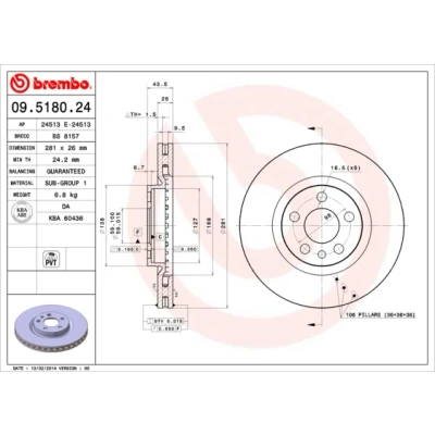 Afbeelding van Brembo Remschijf 09.5180.24