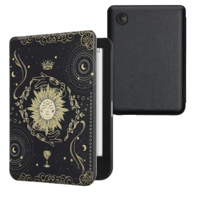 Afbeelding van kwmobile E reader hoesje geschikt voor Kobo Clara BW / Colour hoes flip case met magnetische sluiting Ereader cover Tarotkaart design in donkerblauw geel zwart