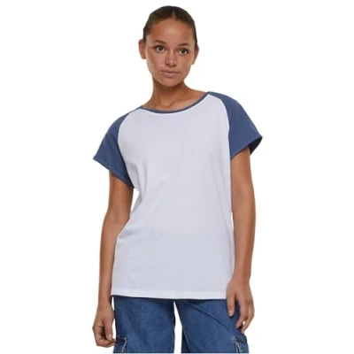 Afbeelding van Urban Classics Contrast Raglan Tshirt print, Dames, Maat: Large, White vintageblue