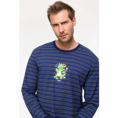 Afbeelding van Woody pyjama jongens/heren multicolor gestreept dino 242 10 PLC S/971 maat 176