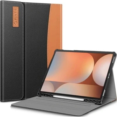 Afbeelding van Fintie Hoes voor de Samsung Galaxy Tab S9 FE Plus/Tab Plus 12,4 inch 2023 tablet, folio beschermhoes met multi hoekweergave, S Pen houder en documentenvak, zwart/bruin