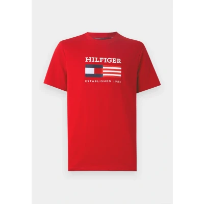 Afbeelding van Tommy Hilfiger Americana Monotype FLAG BOX TEE Unisex Tshirt print, Maat: Small, Medium red