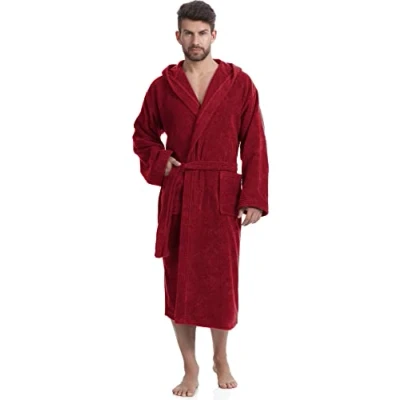 Afbeelding van Ladeheid Heren Badjas met Capuchon 100% Katoen Wasmachine bestendig Badstof Bourgondisch rood (D17) M LA LA40 101 DG