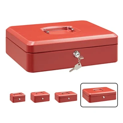 Afbeelding van ARREGUI Elegant C9244 Stalen Geldkistje Geldkist 30 cm Breed Afsluitbare Geldkluisje met Legbord Grote Sleutel en Inzet voor Munten Kassa Rood