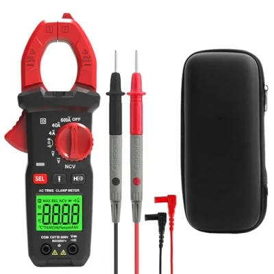 Afbeelding van Stroomtang AC DC, stroommetang, True Rms 4000 tang, multimeter achtergrondverlichting, stroommeter digitaal voor meting DC/AC spanning, stroom, temperatuur, weerstand, continuïteit diode