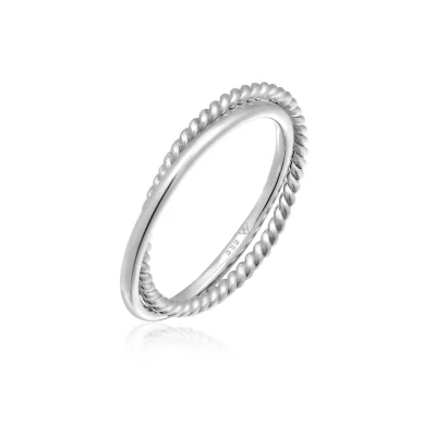 Afbeelding van Elli PREMIUM Dames Ring Wikkel Duo Fijn Gedraaid in 585 Witgoud