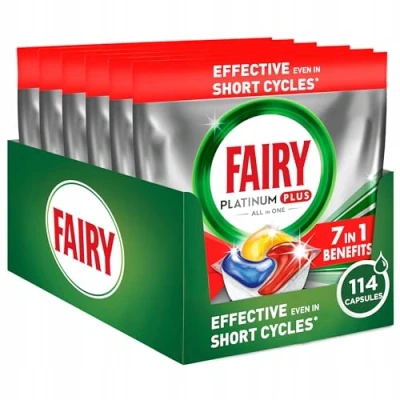 Afbeelding van Fairy Platinum Plus 114 vaatwastabletten, citroen, onze beste reiniging voor een schone als nieuw, verwijdert saaiheid en voorkomt kalkaanslag