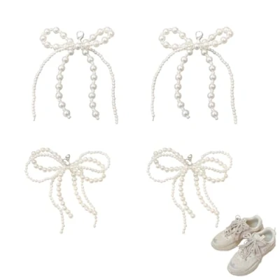 Afbeelding van 4 Stuks Delige Schoensieraden,Damesschoenclips,Schoengesp,Schoensieradenhanger met Kralen en Strikken,Diy Schoenkanten Hanger,Schoengesp,Damesschoengesp,Damesschoenaccessoires