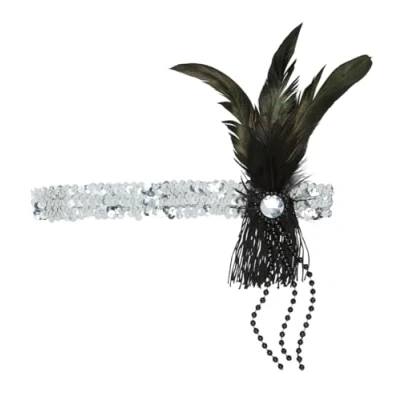 Afbeelding van Widmann Hoofdband Pailletten Zilver Met Veren En Parels Carnavalskleding Verkleedkleding