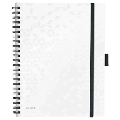 Afbeelding van Leitz A4 Notitieboek Met Stevige Kaft, Wit, Spiraalgebonden, 80 Vellen, Gelinieerd, Ivoorkleurige Vellen Van Gsm, WOW Be Mobile