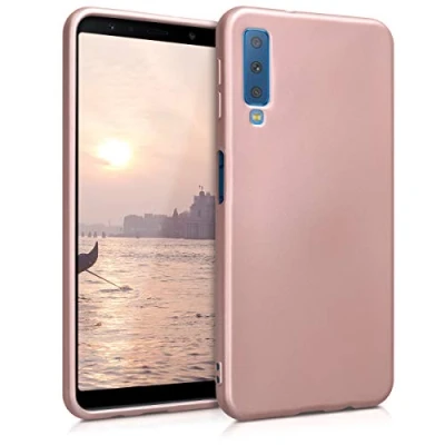 Afbeelding van kwmobile telefoonhoesje geschikt voor Samsung Galaxy A7 (2018) Hoesje smartphone Back cover in metallic roségoud