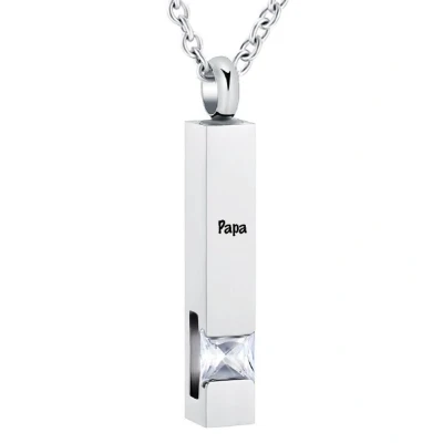 Afbeelding van Luxe Ashanger Met Ketting En Gravering Papa Assieraad Zilver Witte Steen As Gedenksieraad Urn Incl. vuller