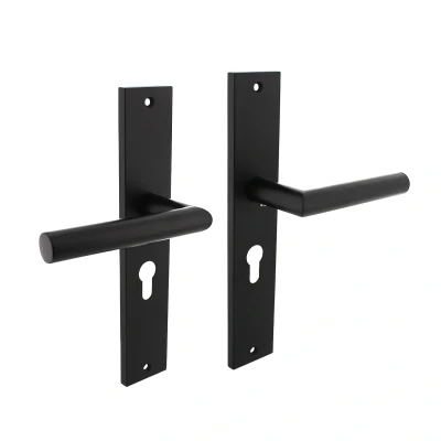 Afbeelding van Deurklink Bastian op schild 245x45 mm met profielcilindergat 55mm mat zwart