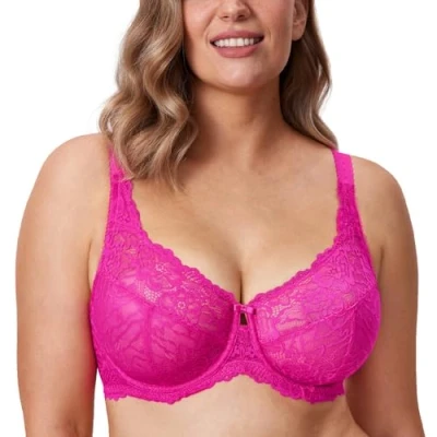 Afbeelding van DELIMIRA Minimizer BH Grote maten zonder padding Volledige cups met kant Roze glitter 95H