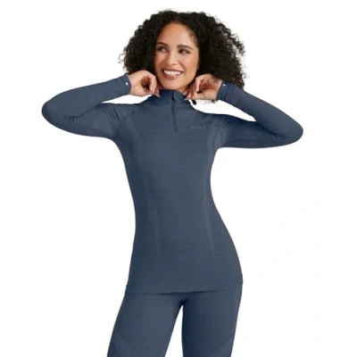 Afbeelding van FALKE Dames Top van onderlaag Wool Tech High Zip Neck W L/S SH Wol Functioneel material Sneldrogend 1 Stuk, Blauw (Capitain 6751), L