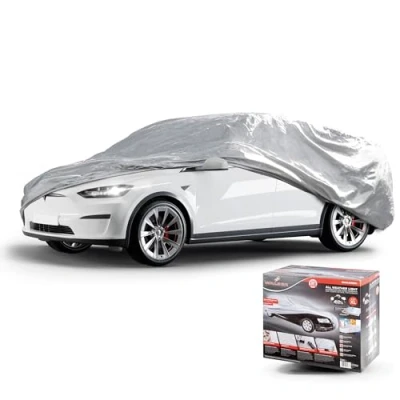 Afbeelding van Autoafdekking AllWeatherr volledige garage stationwagen maat XL lichtgrijs, waterdichte autogarage, stofdicht met UV bescherming, verstevigde gordelsluiting
