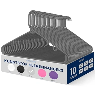 Afbeelding van SereneLife Kleerhanger Plastic Hangers Antislip Ruimtebesparende Kledinghangers 10 Stuks Duurzaam en Sterk voor Hemden, Truien, Hoodies, Kinderkleding Jurken Lichtgewicht Grijs