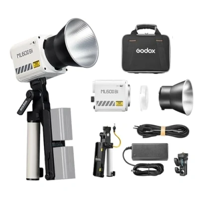 Afbeelding van GODOX ML60IIBi Kit 70 W COB LED lichtset, tweekleurig fotolicht, 2800 K 6500 K, CRI ≥ 96, 11 FX lichteffecten, houder ondersteunt BT verbinding met batterijgreep, reflector en 1/4 adapter