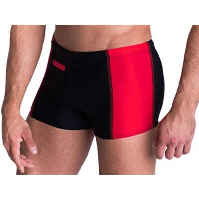 Afbeelding van Aquarti Heren Zwembroek met Zakje Rits Zwemboxer, Zwart/Rood, XXL