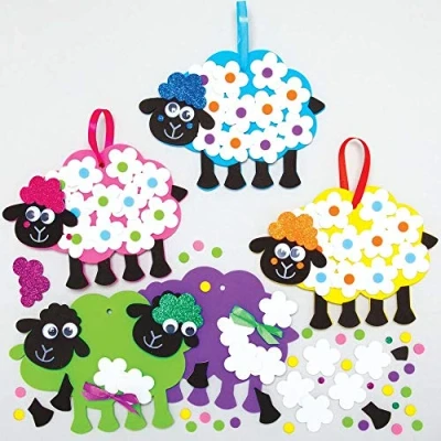 Afbeelding van Baker Ross AX830 Pluizige Schaap Bloemen Decoratie Set Pakket Van 5, Perfect Als Knutselprojecten Voor Kinderen, Ideaal Schooltaken, Knutselgroepen En Thuis Knutselen
