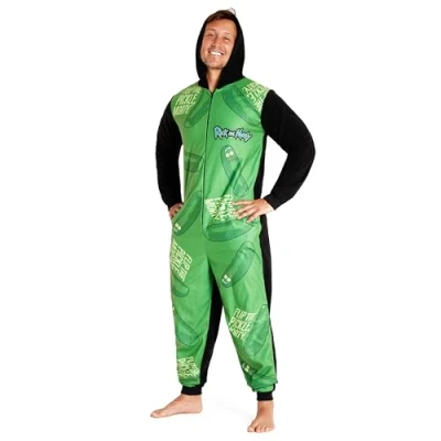 Afbeelding van RICK AND MORTY Onesie voor volwassenen mannen en tieners pluizige fleece onesies met capuchon mannen, loungewear cadeaus Groen/Zwart, XXL