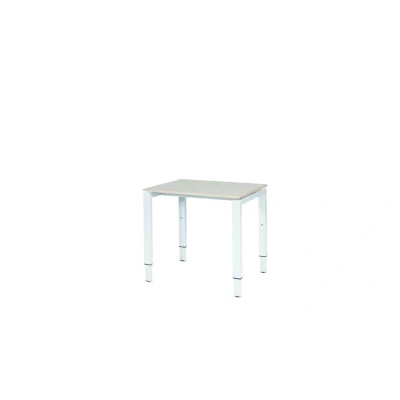 Afbeelding van Domino bureau, hoogte instelbaar (62 85cm) met 80x60cm &#039;zwevend&#039; lindberg (licht) eiken 25mm blad en wit (RAL9010) N poot frame