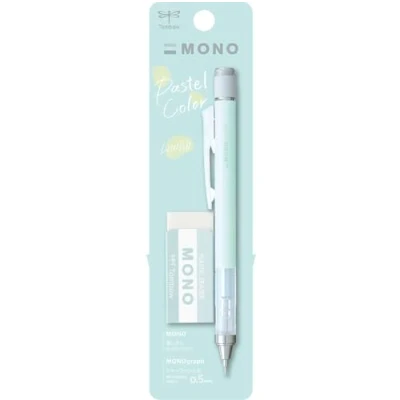 Afbeelding van Tombow MONO Graph en gum, 0,5 mm, mintgroen, precisie met 4 mm punt, innovatief schudmechanisme, stabielere messing tang, navulbaar, incl. gum [SH MG64 PE04A]