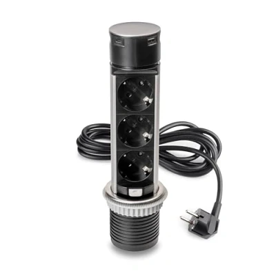 Afbeelding van Emuca Vertikal Push 60 uitschuifbare multi connector, diameter mm, 3 x Schuko plug, 1 USB Type A, C, staal en Plastic, Roestvrij