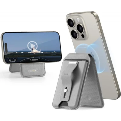 Afbeelding van ESR Magnetische Kaarthouder Compatibel met MagSafe en HaloLock Pasjeshouder Portemonnee voor 3 Pasjes Find My Standaard Titanium
