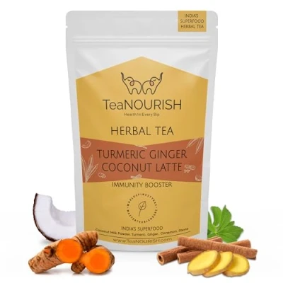 Afbeelding van TeaNOURISH Turmeric Ginger Coconut Latte Indian Superfoods with Milk Powder Aids Digestion, Relieves Stress &amp; Supports Immunity 100% NATURAL 100g