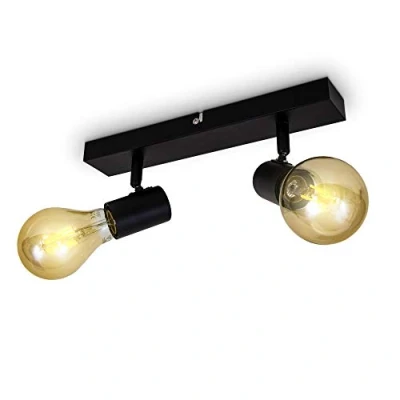 Afbeelding van B.K.Licht I Plafondlamp retro plafondspot met 2 lichts zwart spotjes industrieel vintage spots draaibar plafonniere kantelbaar opbouwspots plafoniere excl. E27 plafondspots plafondlampen