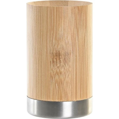 Afbeelding van Items Badkamer tandenborstel houder/beker hout beige 7 x 11 cm