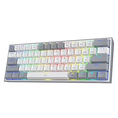 Afbeelding van Redragon K617 Fizz 60% Bedraad RGB Gaming Toetsenbord, 61 Toetsen Hot Swap Compact Mechanisch Toetsenbord w/Witte en Grijze Kleur Keycaps, Lineaire Rode Schakelaar, Pro Driver/Software Ondersteund