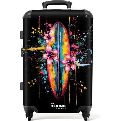 Afbeelding van NoBoringSuitcases.com® Koffer groot Rolkoffer lichtgewicht Kleurrijk surfbord met bloemen Reiskoffer 4 wielen Grote trolley XL 20 kg bagage