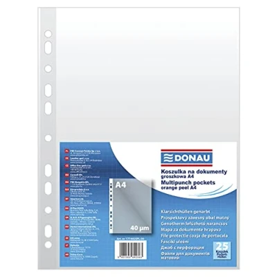 Afbeelding van DONAU 1774925PL 00 brochurehoezen generfd boven open transparante hoezen zichthoezen geperforeerde plastic hoes voor documenten map / PP DIN A4, transparant 40 micron µm, 25 stuks