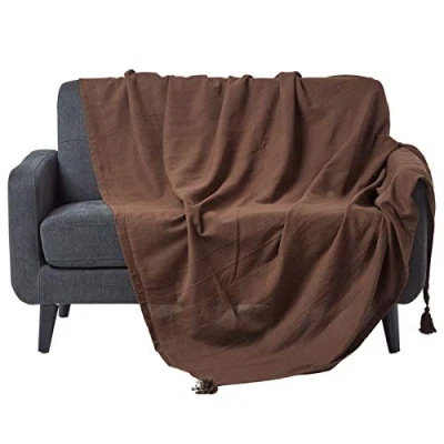 Afbeelding van Homescapes Rajput Geribbeld Katoen deken Chocoladebruin XXL handgeweven met kwastjes 255 x 360 cm