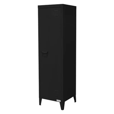 Afbeelding van ML Design archiefkast hoog, 38x38x137,5 cm, zwart, staal, vrijstaande kantoorkast met 4 poten, metalen locker enkele deur, 3 binnenvakken, opbergkast stalen kast