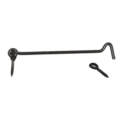 Afbeelding van AMIG windhaak / Windhaken staal zwart L20 cm D6 mm met schroefoog en kajuithaken
