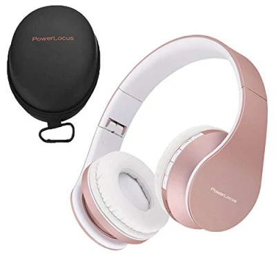 Afbeelding van Bluetooth Koptelefoons, PowerLocus draadloze Over Ear Koptelefoon Inklapbaar, Met microfoon, Micro SD slot, FM Radio, en kabel voor Smartphone, Tablets, Laptops, TV (Rose Gold)