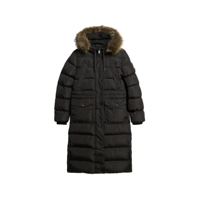 Afbeelding van Superdry Vrouwen Lange Everest jas met Imitatiebont Zwart Grootte: 40