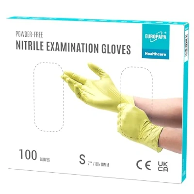 Afbeelding van EUROPAPA® 100 x nitrilhandschoenen, wegwerphandschoenen, onderzoekshandschoenen, nitril handschoenen, poedervrij, zonder latex, niet steriel, latexvrij, wegwerphandschoenen (S, Geel)
