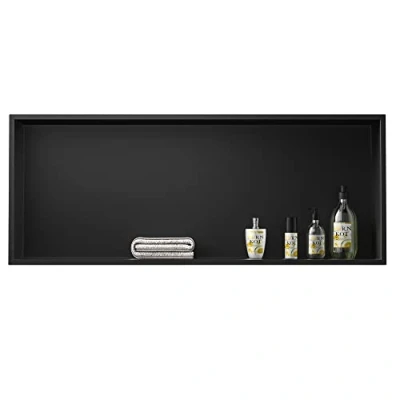 Afbeelding van Bernkot Zwarte douchecabine 304 roestvrij staal 90 x 30 10 cm geen tegels nodig wandnis voor badkamer opslag boven bergen installatie